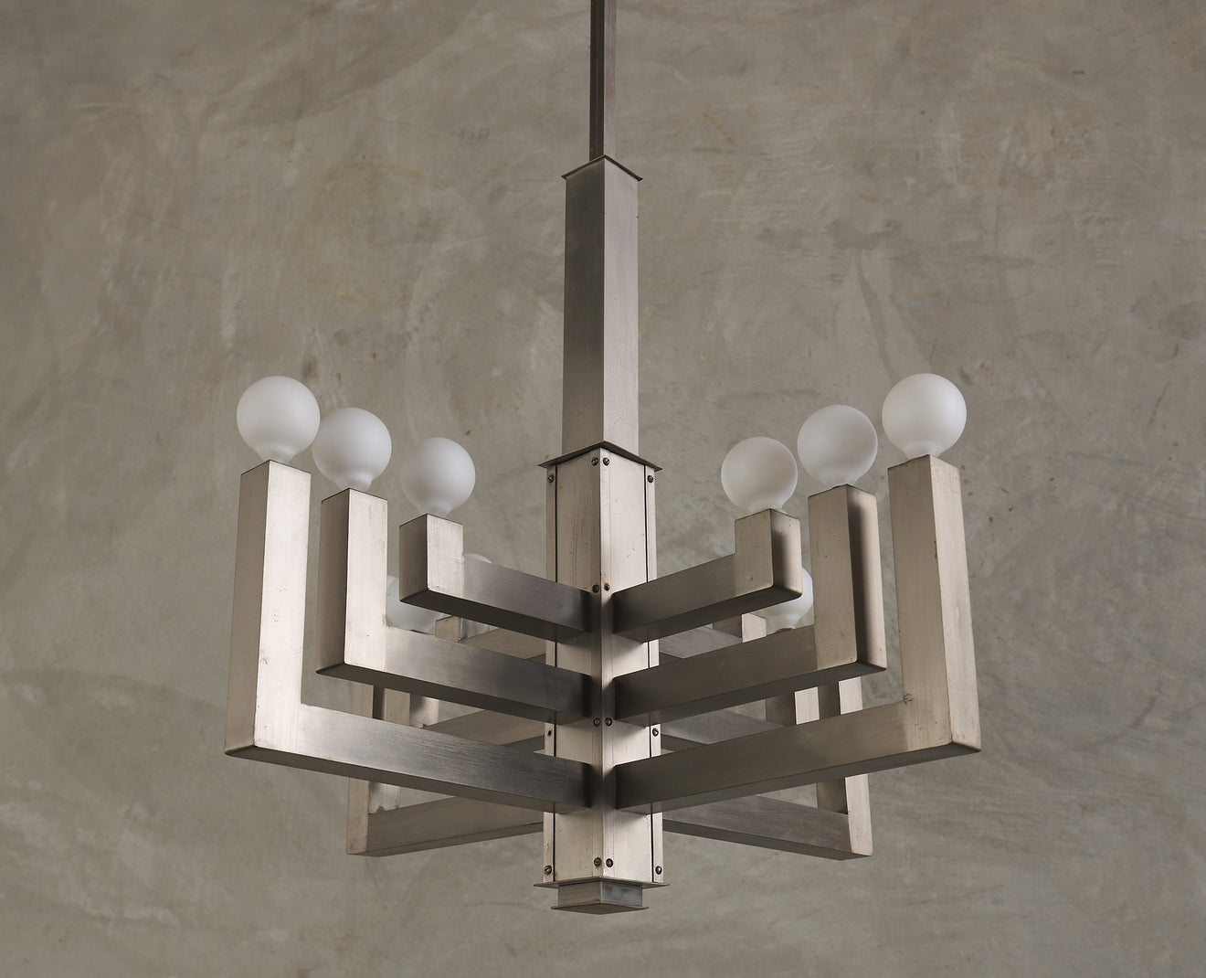 MODERNE MACHINED NICKEL PLATED CHANDELIER, 1940's