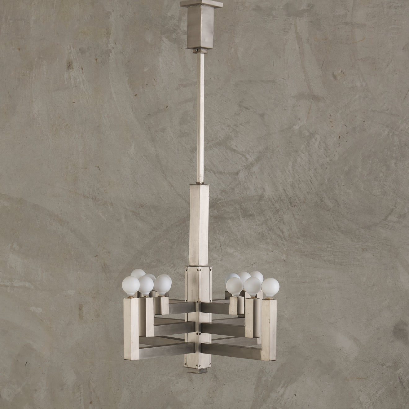 MODERNE MACHINED NICKEL PLATED CHANDELIER, 1940's