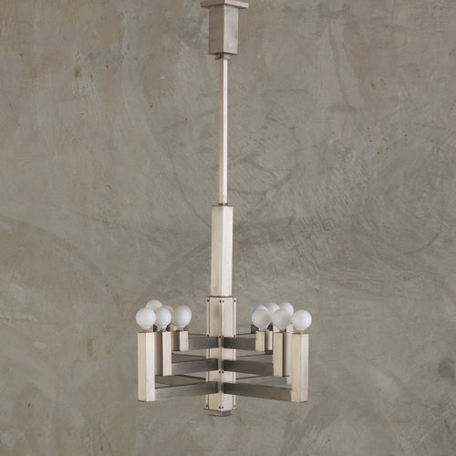 MODERNE MACHINED NICKEL PLATED CHANDELIER, 1940's