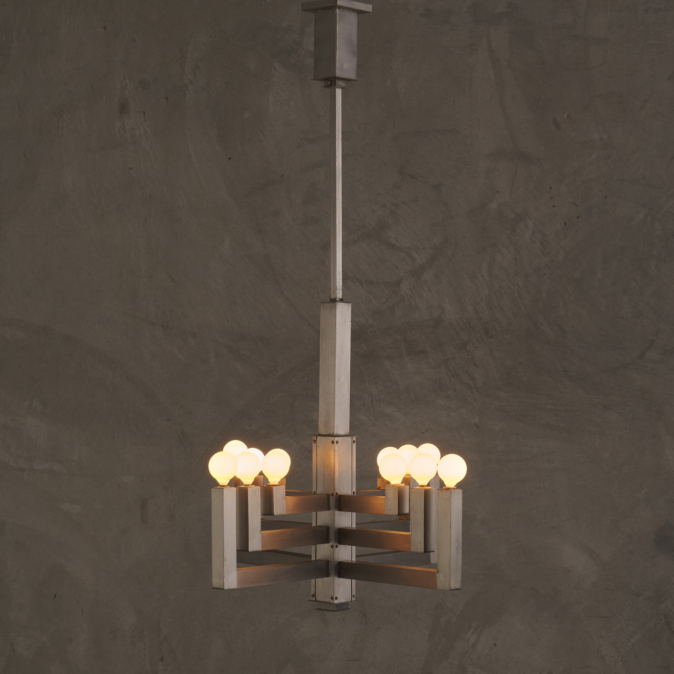 MODERNE MACHINED NICKEL PLATED CHANDELIER, 1940's