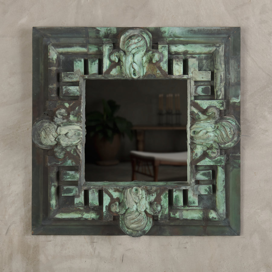 MONUMENTAL ARCHITECTURAL COPPER FRAMED MIRROR, c1900