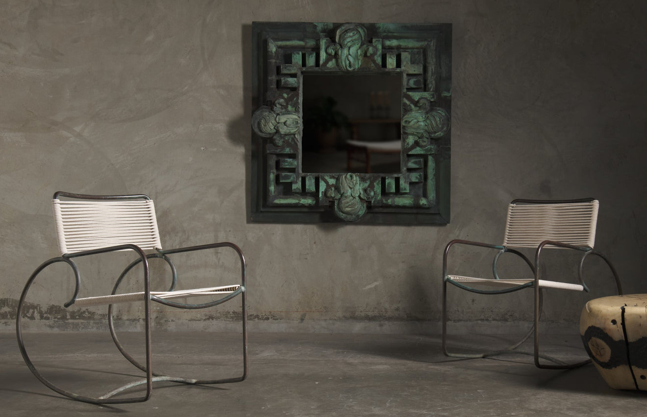 MONUMENTAL ARCHITECTURAL COPPER FRAMED MIRROR, c1900