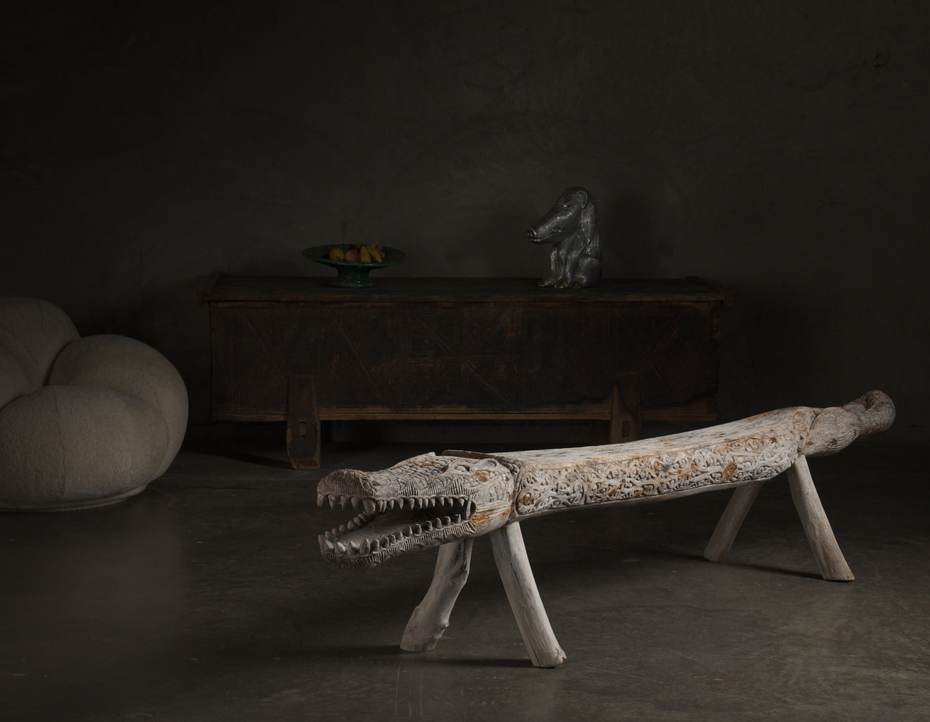 MYTHOLOGICAL CROCODILE BENCH, 20th C