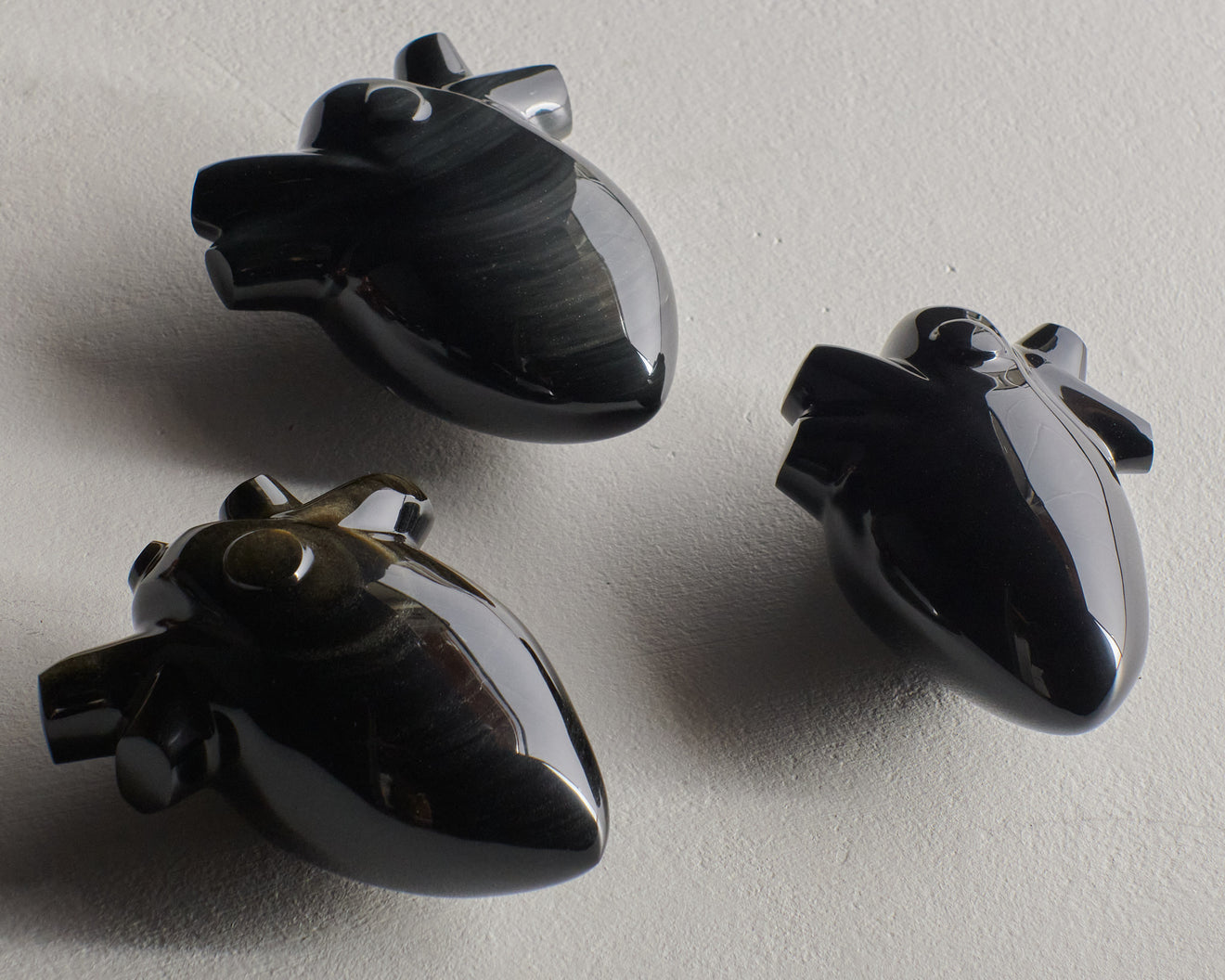 OBSIDIAN CARVED HEART(S), LARGE & SMALL