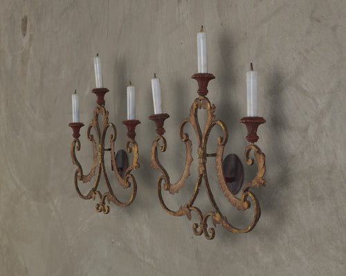 PAIR OF 19th C ELECTRIFIED WROUGHT IRON SCONCES