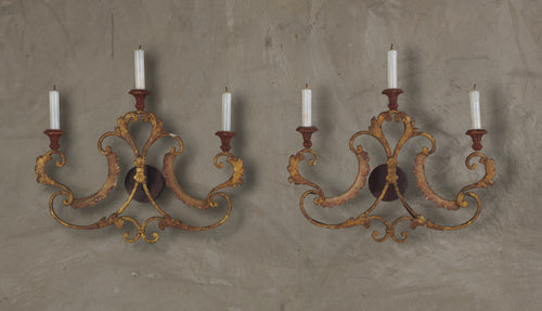 PAIR OF 19th C ELECTRIFIED WROUGHT IRON SCONCES