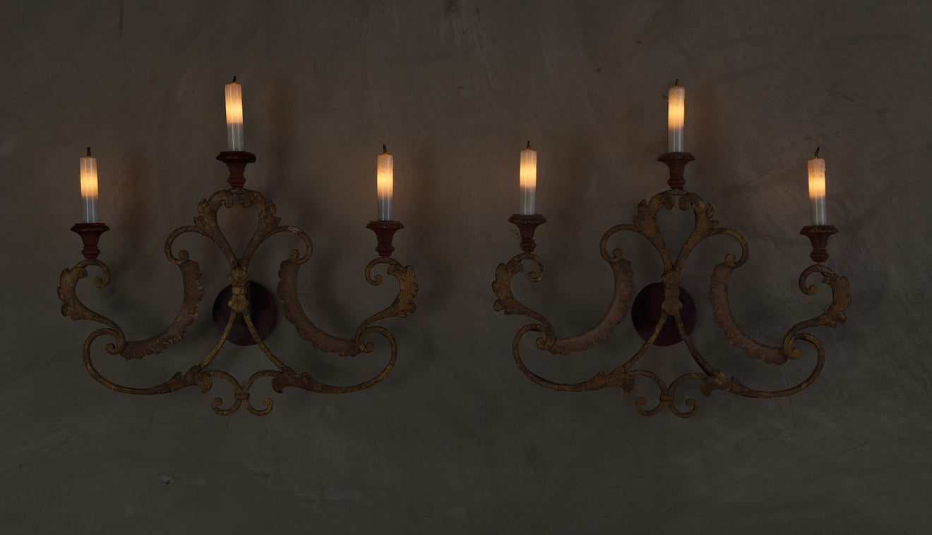 PAIR OF 19th C ELECTRIFIED WROUGHT IRON SCONCES