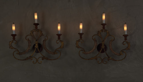 PAIR OF 19th C ELECTRIFIED WROUGHT IRON SCONCES