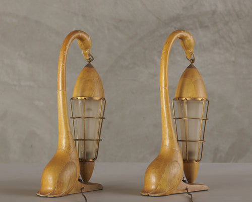 PAIR OF ALDO TURA SWAN TABLE LAMPS, ITALY 1950