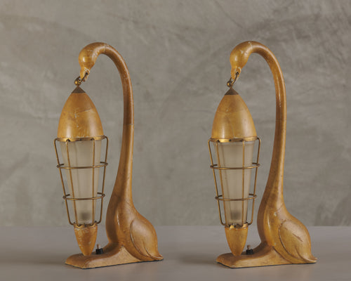 PAIR OF ALDO TURA SWAN TABLE LAMPS, ITALY 1950