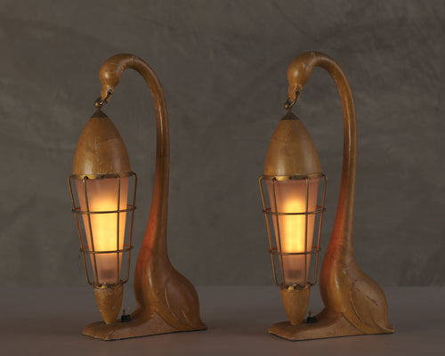 PAIR OF ALDO TURA SWAN TABLE LAMPS, ITALY 1950