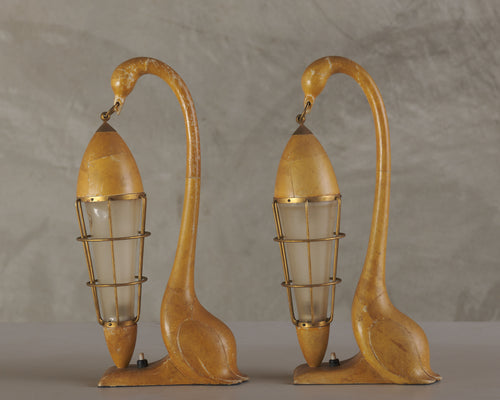 PAIR OF ALDO TURA SWAN TABLE LAMPS, ITALY 1950