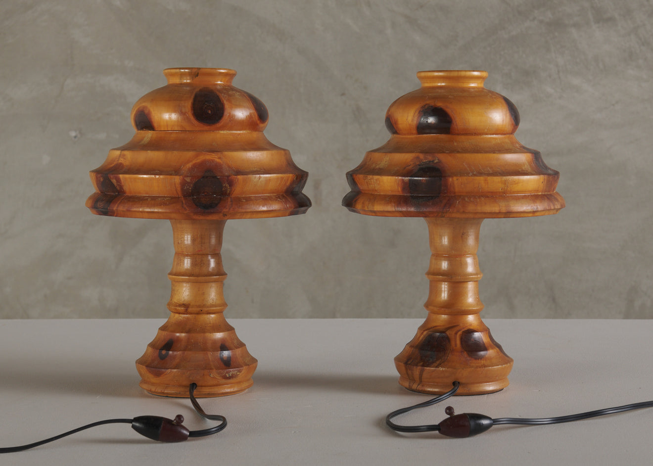 PAIR OF BRAZILIAN BUTTERFLY WOOD TABLE LAMPS, 20TH C
