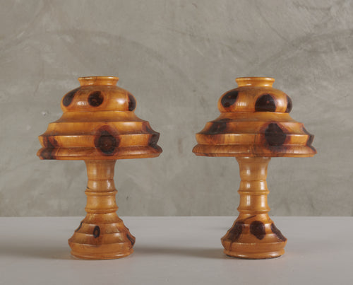 PAIR OF BRAZILIAN BUTTERFLY WOOD TABLE LAMPS, 20TH C