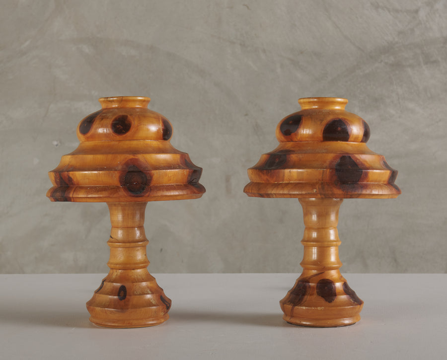 PAIR OF BRAZILIAN BUTTERFLY WOOD TABLE LAMPS, 20TH C