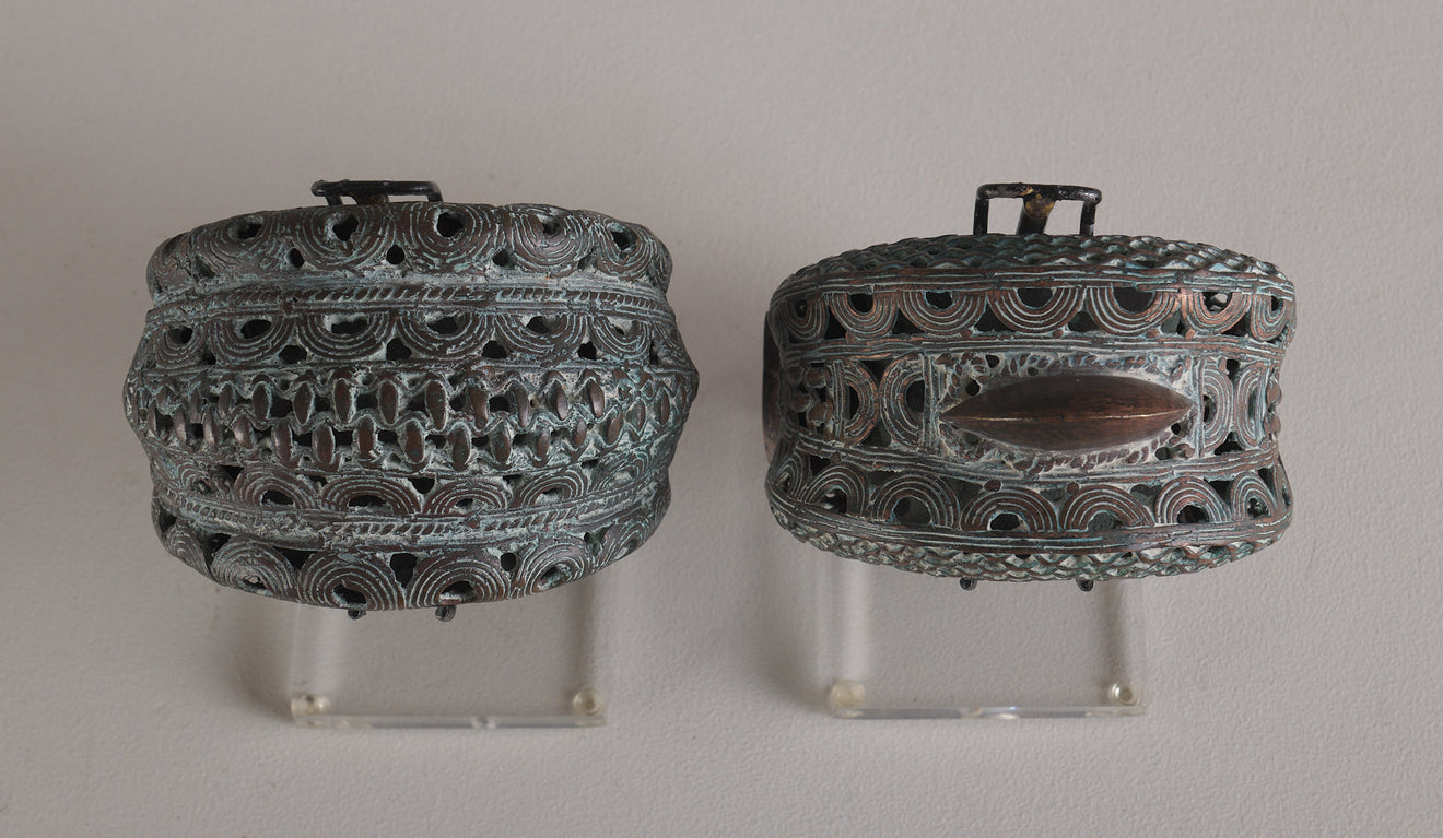 PAIR OF BRONZE RATTLE CUFF BRACELETS, AFRICA, 20TH C