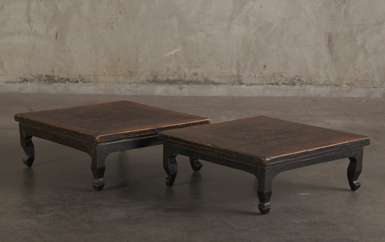 PAIR OF CHINESE KANG TABLES WITH PARQUETRY TOPS, c1900