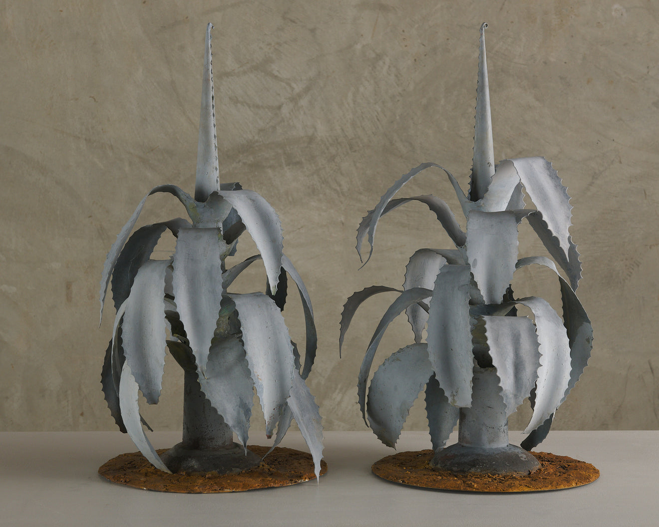 PAIR OF GALVANIZED STYLIZED AGAVE PLANTS