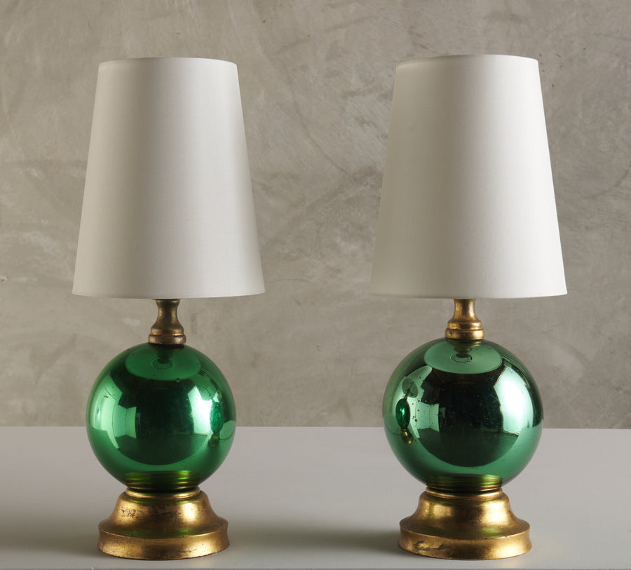 PAIR OF GREEN MERCURY GLASS LAMPS