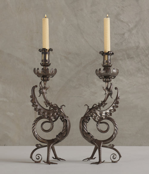 PAIR OF GRIFFIN CANDLESTICKS, C1900