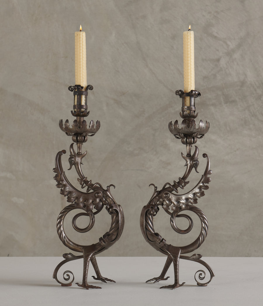PAIR OF GRIFFIN CANDLESTICKS, C1900