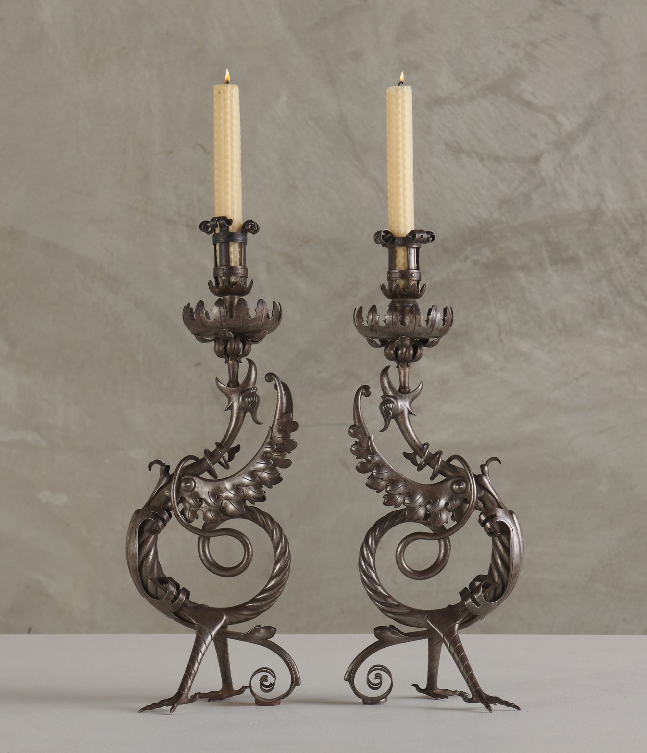 PAIR OF GRIFFIN CANDLESTICKS, C1900