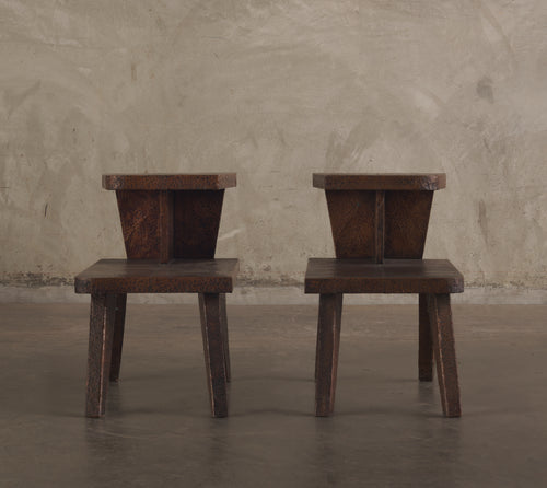 PAIR OF HAMMERED COPPER 2-TIER END TABLES