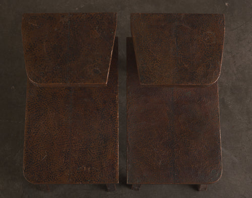 PAIR OF HAMMERED COPPER 2-TIER END TABLES