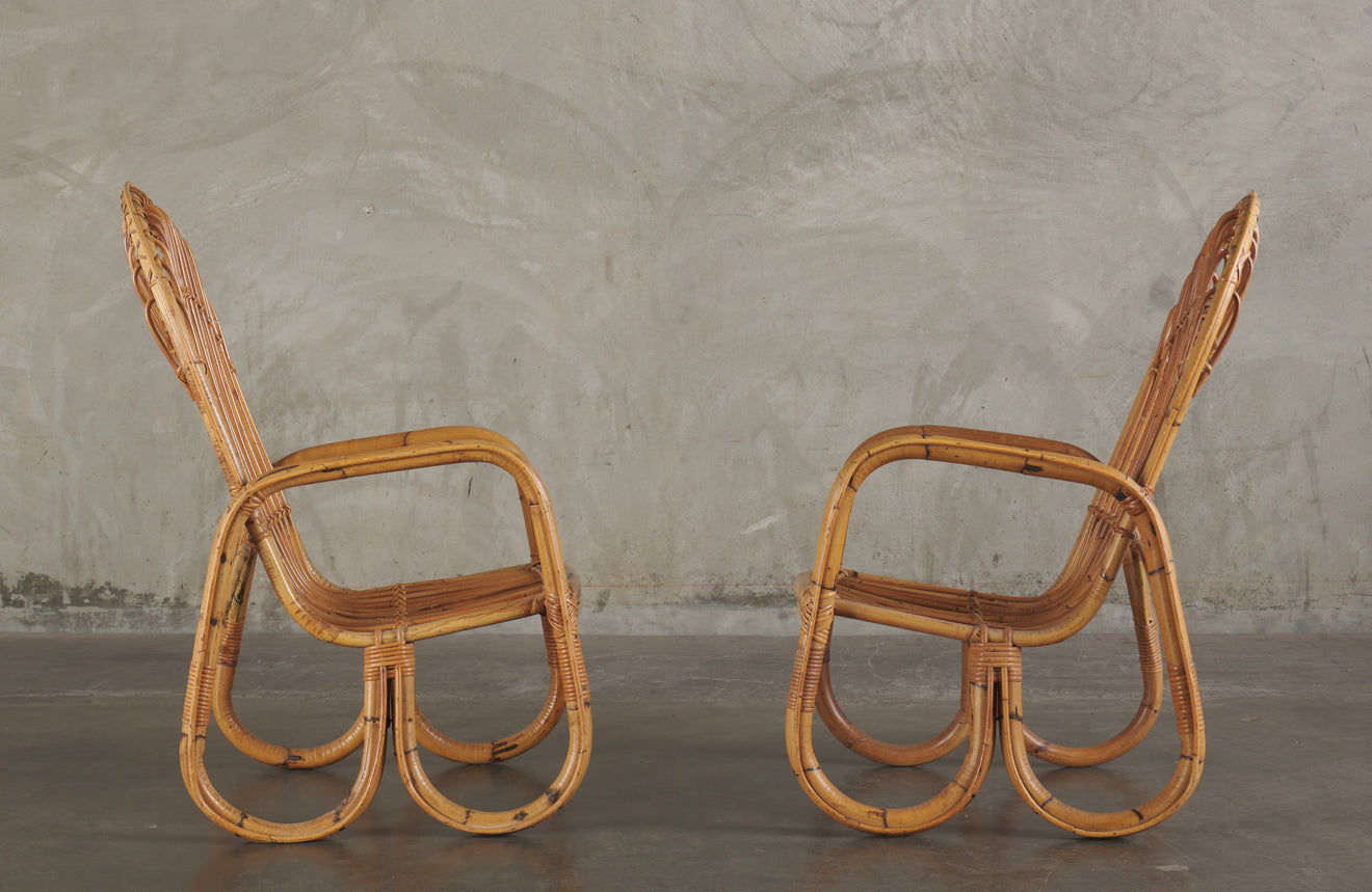 PAIR OF ITALIAN MID CENTURY RATTAN CHAIRS