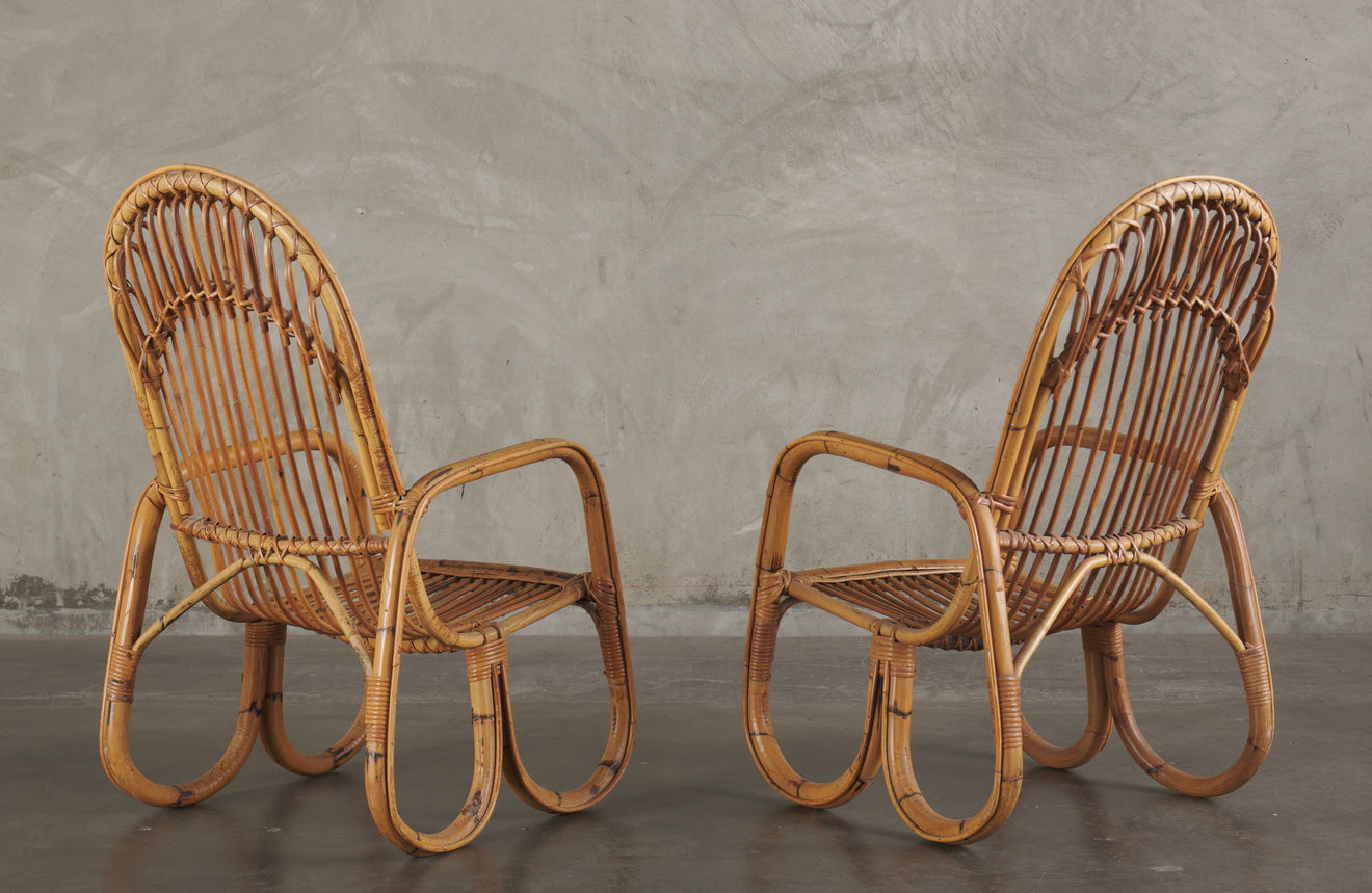 PAIR OF ITALIAN MID CENTURY RATTAN CHAIRS