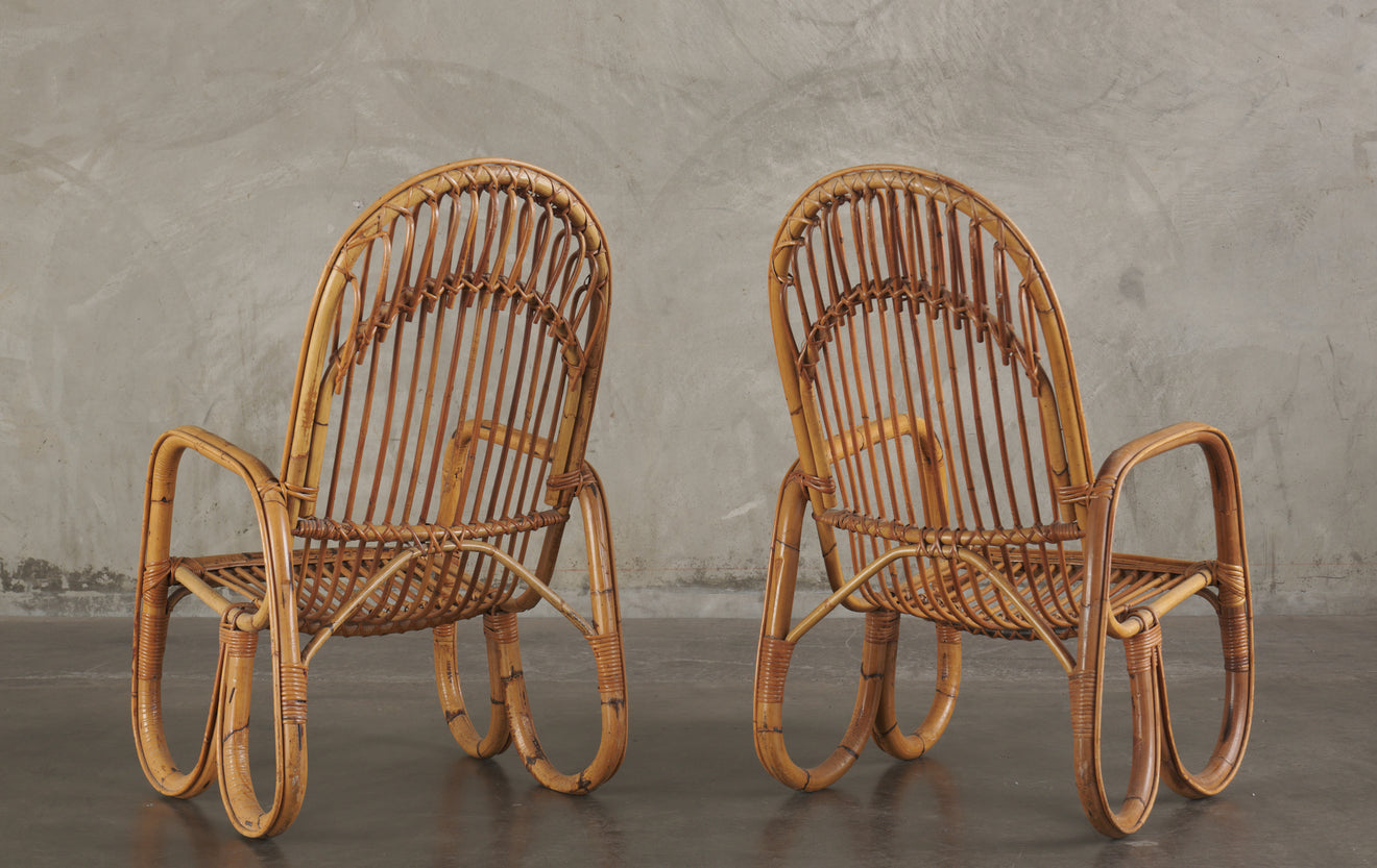 PAIR OF ITALIAN MID CENTURY RATTAN CHAIRS