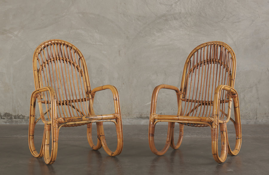 PAIR OF ITALIAN MID CENTURY RATTAN CHAIRS