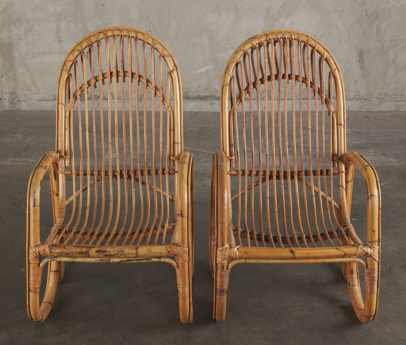 PAIR OF ITALIAN MID CENTURY RATTAN CHAIRS