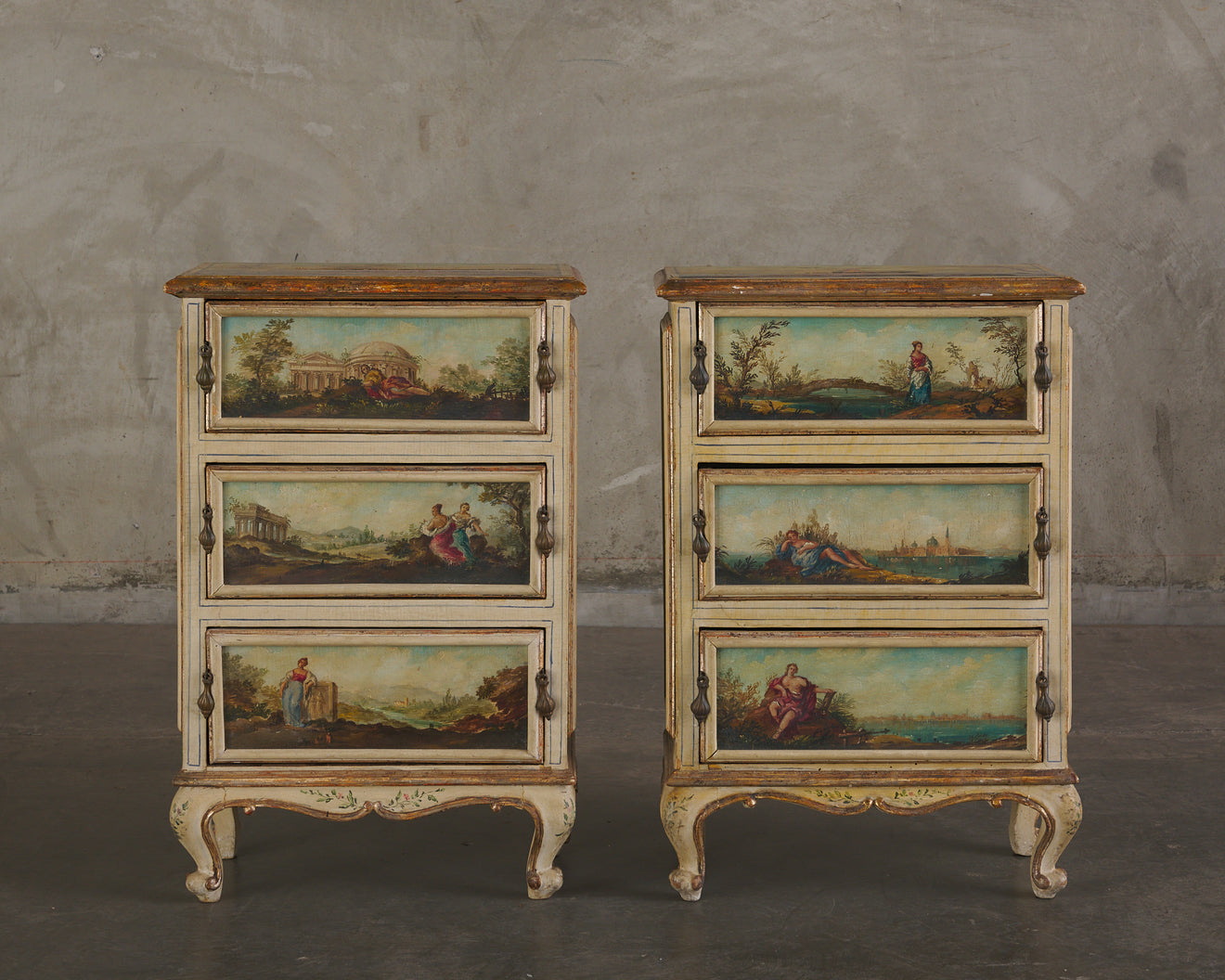 PAIR OF ITALIAN PAINTED COMODINI c1840