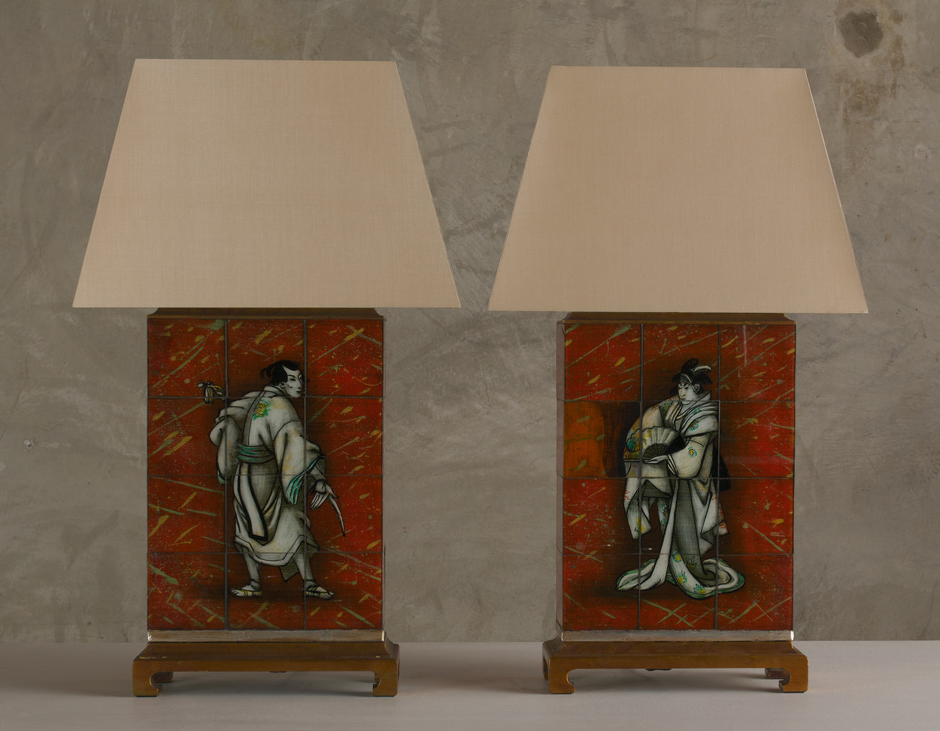 PAIR OF KARIN VAN LEYDEN ( 1906 - 1977) EGLOMISE LAMPS