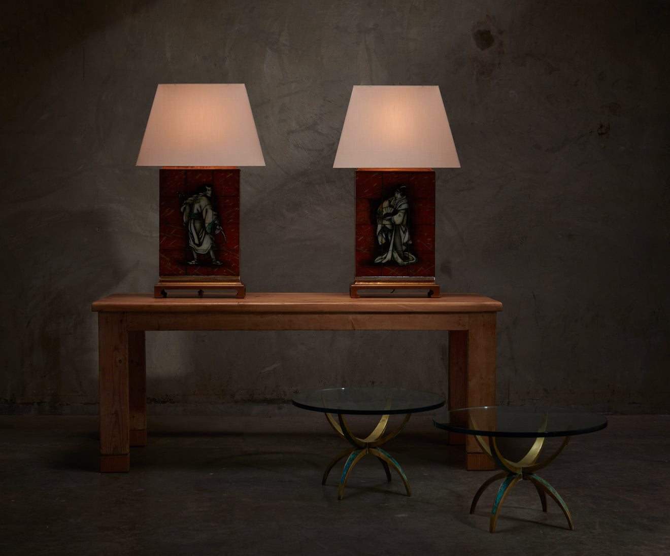 PAIR OF KARIN VAN LEYDEN ( 1906 - 1977) EGLOMISE LAMPS