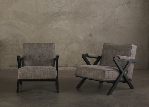 PAIR OF LASZLO LOUNGE CHAIRS, BROWN AND SALTMAN