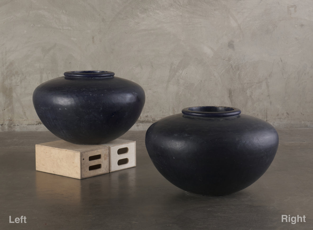 PAIR OF MONUMENTAL BLUE GLAZED GARDEN URNS, C1900