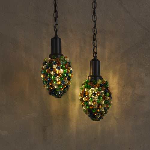 PAIR OF MURANO GLASS GRAPE CLUSTER PENDANT LIGHTS, ITALY, MID 20TH C