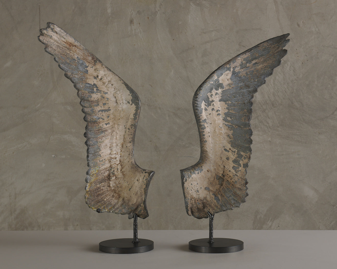 PAIR OF PAINTED CAST ZINC WINGS