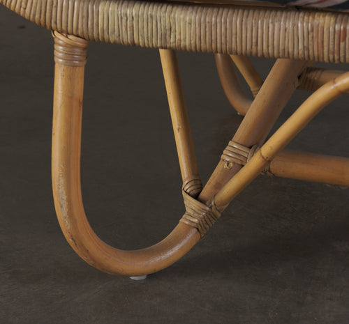 PAIR OF RATTAN LOUNGE CHAIRS WITH OUTDOOR FABRIC, 1950