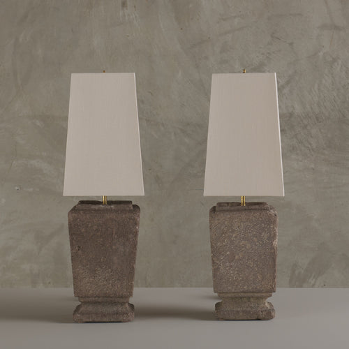 PAIR OF VOLCANIC ROCK URN TABLE LAMPS