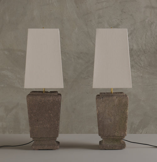 PAIR OF VOLCANIC ROCK URN TABLE LAMPS