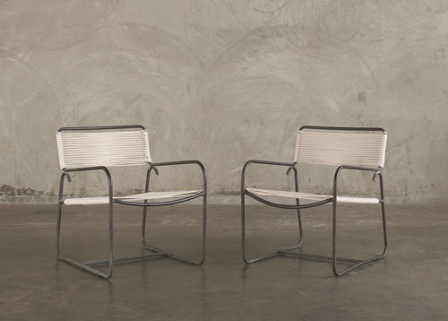 PAIR OF WALTER LAMB BRONZE ARM CHAIRS, MID 20TH C