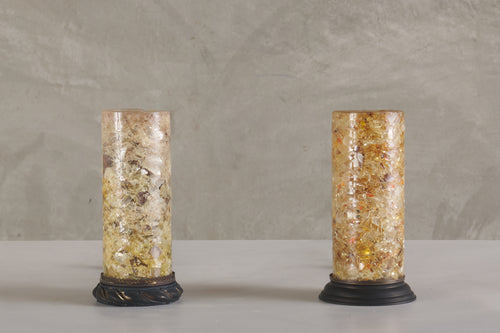 PAIR OF AMBER FRACTAL RESIN TABLE LAMPS, MID 20TH C