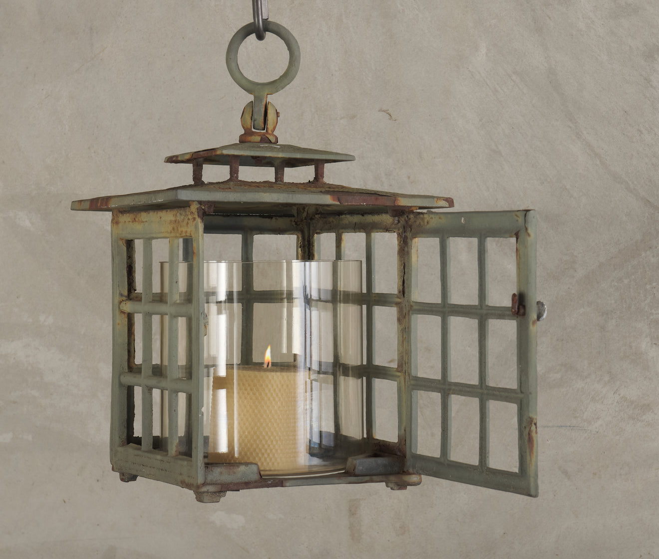 PAIR OF CAST IRON AND GLASS OUTDOOR LANTERNS, 1920'S
