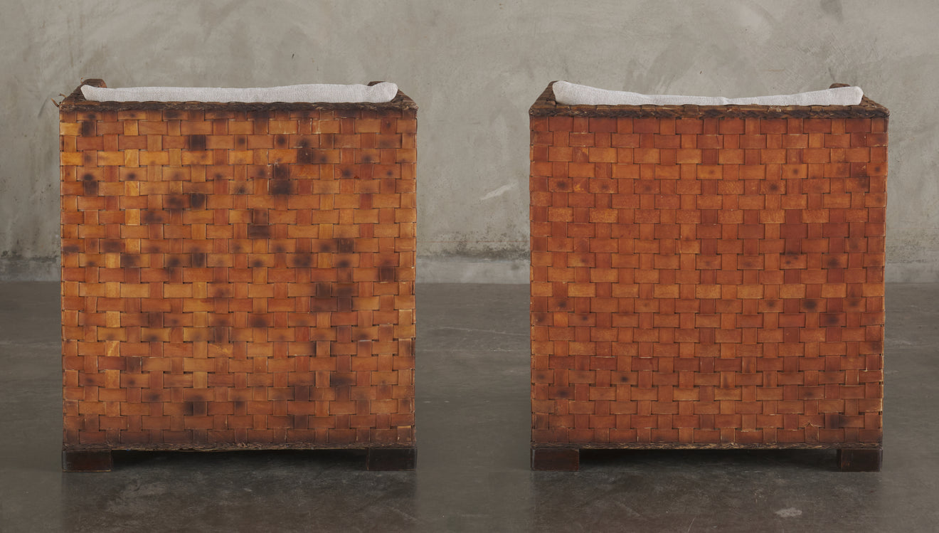 PAIR OF LEATHER STRAPPED CLUB CHAIRS, MID 20TH C