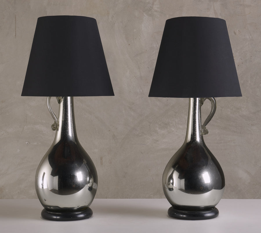 PAIR OF MONUMENTAL MERCURY GLASS LAMPS