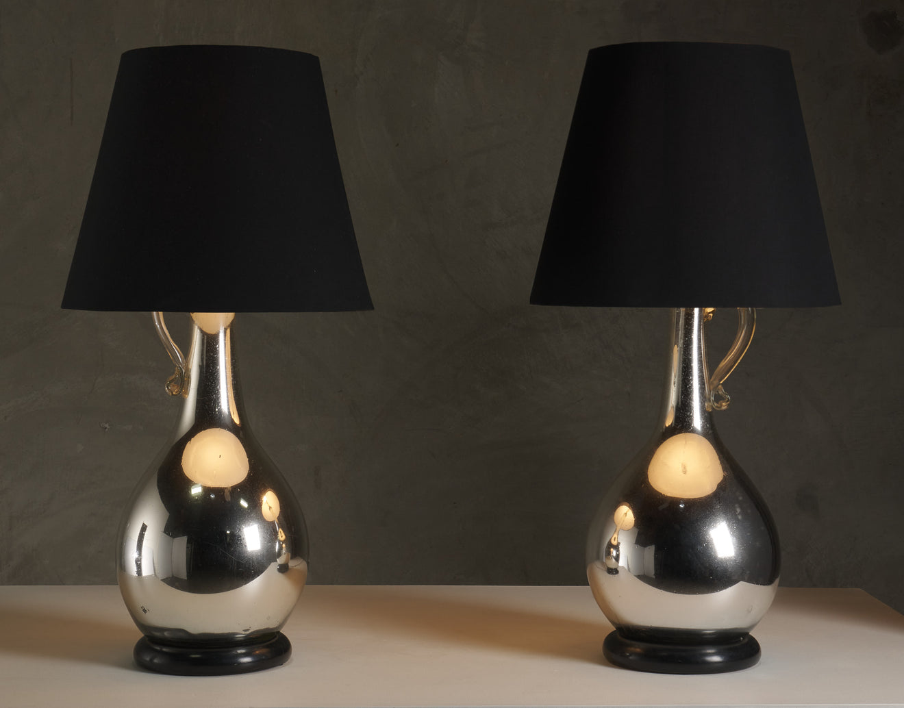 PAIR OF MONUMENTAL MERCURY GLASS LAMPS