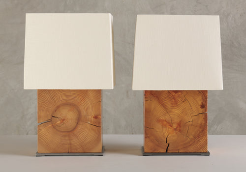 PAIR OF WOOD AND STEEL ARCHITECTURAL TABLE LAMPS